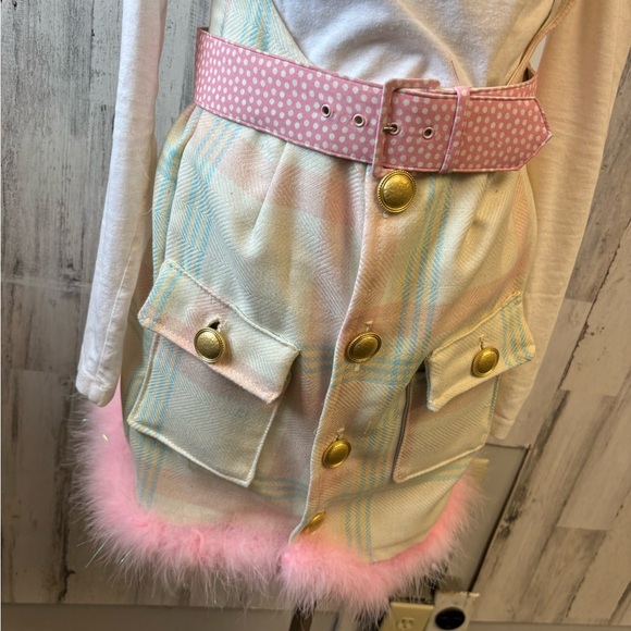 Cream and pink plaid jumper skirt size medium - Picture 3 of 8